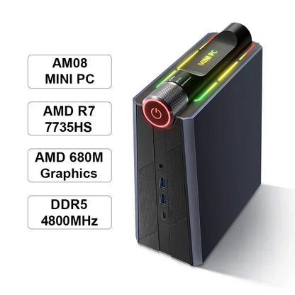 Chatreey AM08 Mini PC AMD Ryzen 7 7735HS 680M 8 Cores Gaming Desktop Colorful Lighting Computer NVME SSD