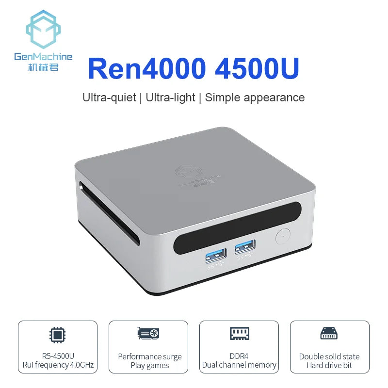 2024 GenMachine New Mini PC Ren4000 4500U 1500MHZ GPU AMD Ryzen5 4500U Windows 10/11 DDR4 Suporte 64GB 3200MHz RAM WiFi6 NUC