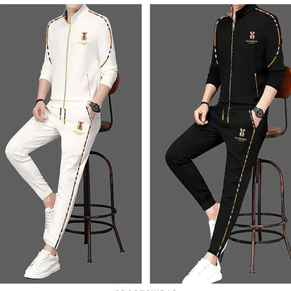 Men's Luxury Sports Suit Cardigan Zipper Sweatshirt Sweatpants Suit Autumn Winter Fashion Stand Up Collar Cotton Casual Clothing