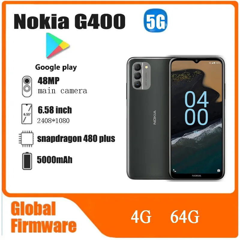 Nokia G400 5G SmartPhone CPU Qualcomm Snapdragon 480 plus Battery capacity 5000mAh 48MP Camera Full Screen used phone