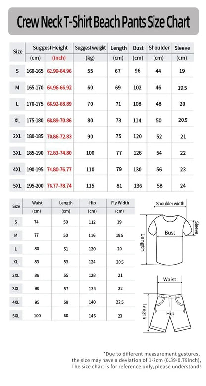 Summer beach 3D printed men's T-shirt suit gradient sportswear fitness plus size clothing two-piece round neck T-shirt shorts