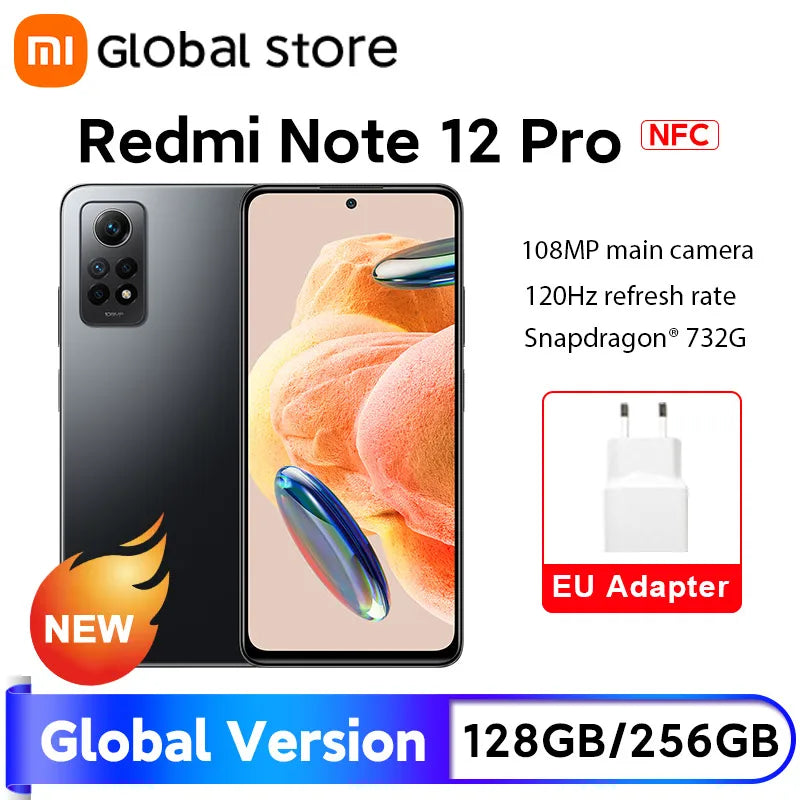 New Global Version Xiaomi Redmi Note 12 Pro 4G 67W Charging 128GB/256GB ROM Snapdragon 732G 120Hz AMOLED Display 108MP Camera