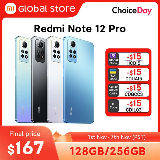 New Global Version Xiaomi Redmi Note 12 Pro 4G 67W Charging 128GB/256GB ROM Snapdragon 732G 120Hz AMOLED Display 108MP Camera