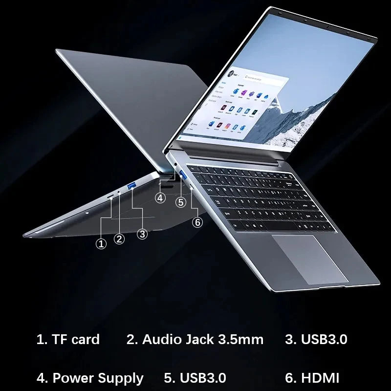 14.1 inch laptop 16GB RAM+2048GB ROM Intel Pentium N3700  Narrow Bezel Screen PC Windows 11 Office Entertainment Laptop