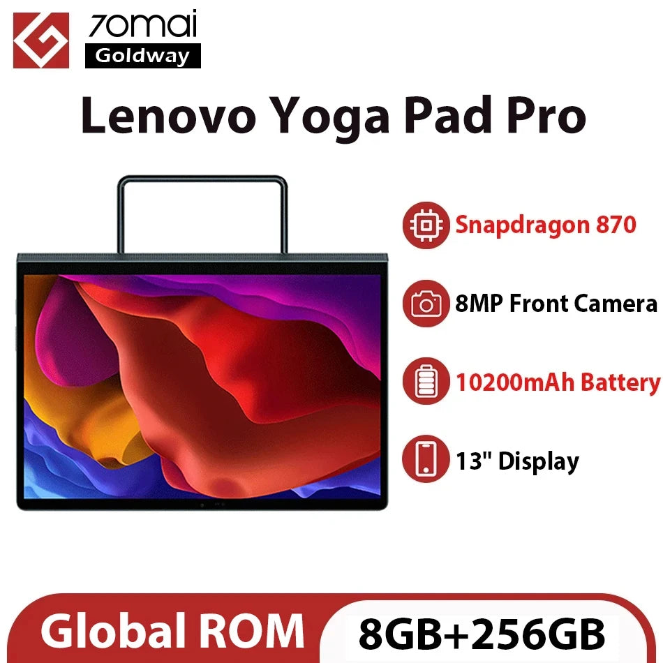 Global ROM Lenovo Yoga Pad Pro 8GB 256GB Snapdragon 870 Octa Core 13'' 2k LCD Display  10200mAh Battery WiFi Android Tablet PC